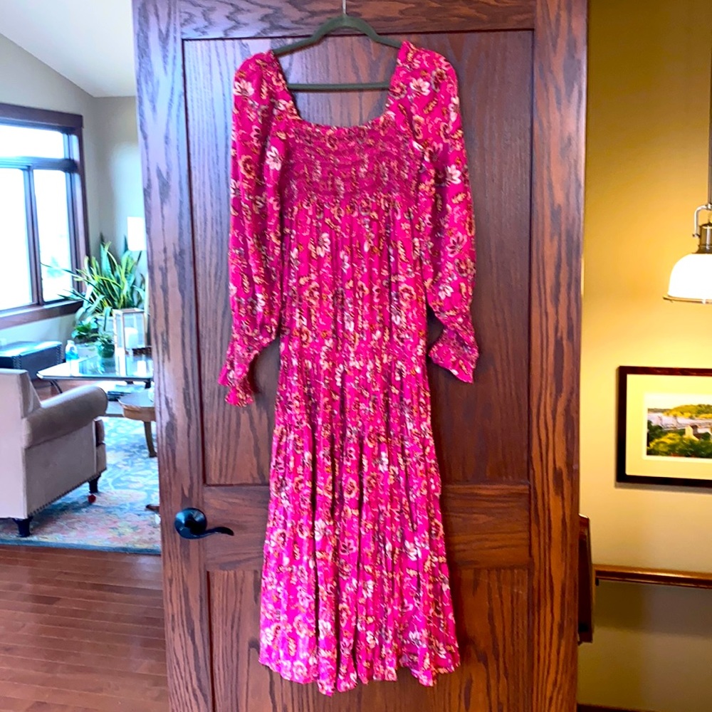 Free People Sweet Escape Maxi Dress, Pink Floral, Smocked, Size Small